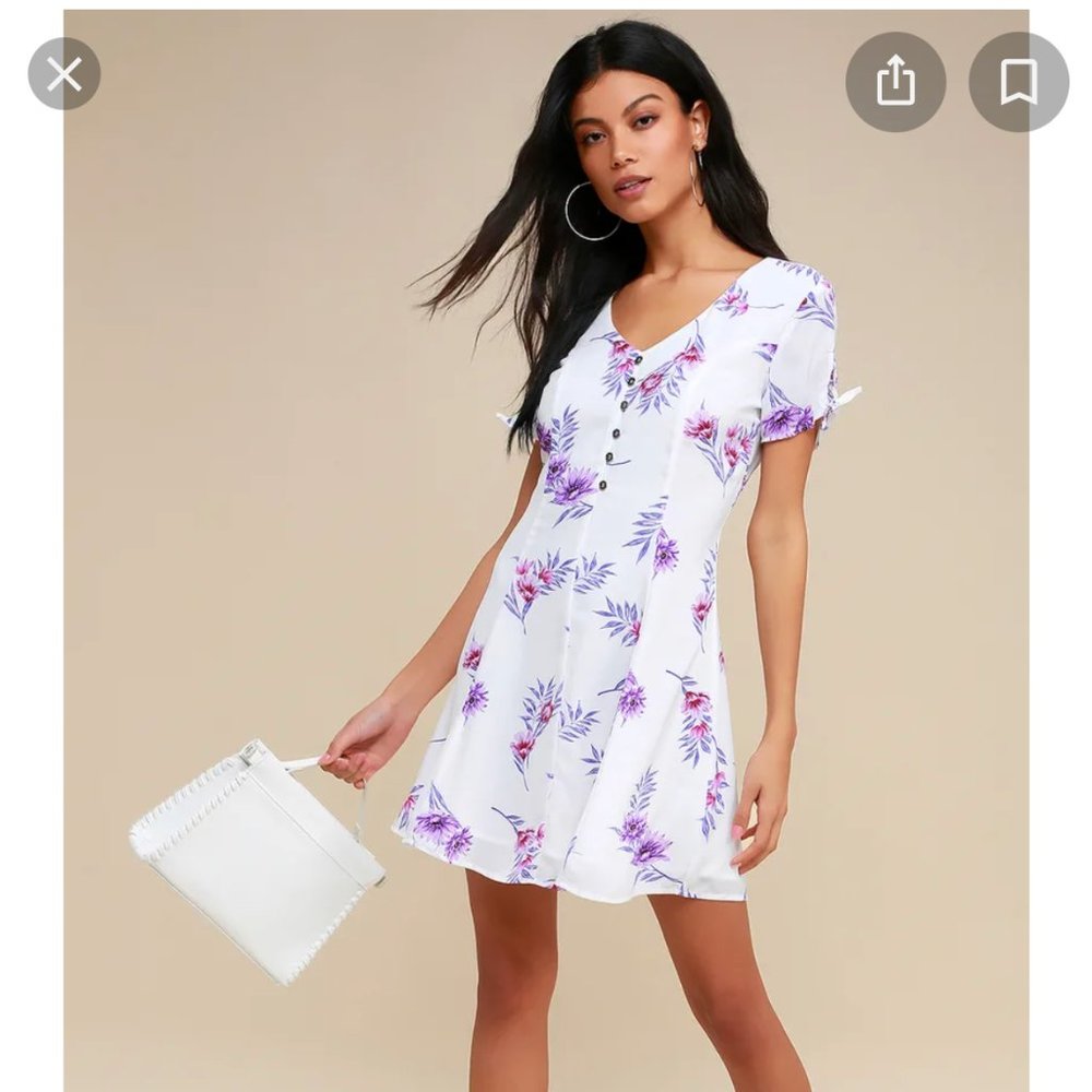 Olive + Oak Isolde White Floral Print Mini Dress